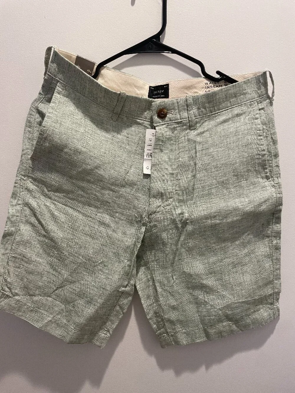 J. Crew green/white striped linen shorts (9